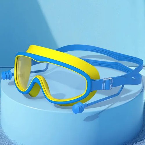 Детские очки для плавания с большой оправой и затычками для ушей, для мальчиков и девочек, Желтые