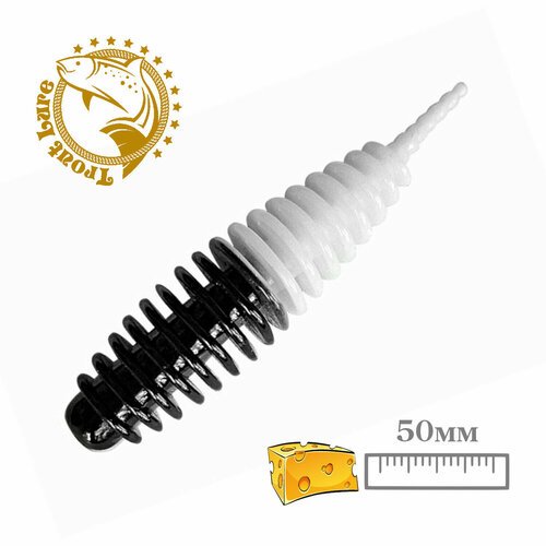 Силикон TROUT LURE (SANSAN) в банке, PLAMP 50, СЫР, COL. 13 (White-Black), (12шт)