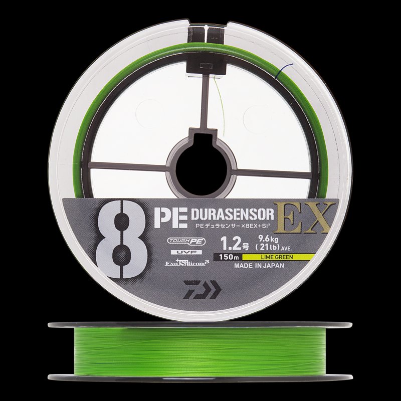 Шнур плетеный Daiwa UVF PE Durasensor X8EX +Si3 #1,2 0,185мм 150м (lime green marking)