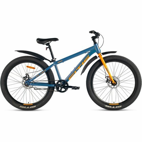 Велосипед SITIS FLASH 26' (2024) Navy-Yellow-Black, подростковый для мальчиков, сталь, 1 скорость, дисковые механические тормоза, размер рамы 13,5', рост 150-160 см
