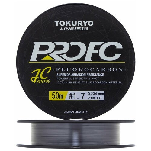 Леска флюорокарбон для рыбалки Tokuryo Fluorocarbon Pro FC #1,7 50м (clear) / Сделано в Японии