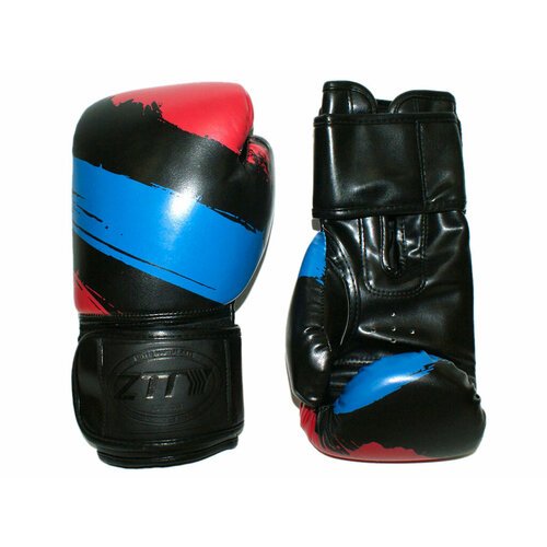 Перчатки боксёрские 12 oz: ZTTY-3G-12-Ч Цвет - чёрный с синими и красными вставками