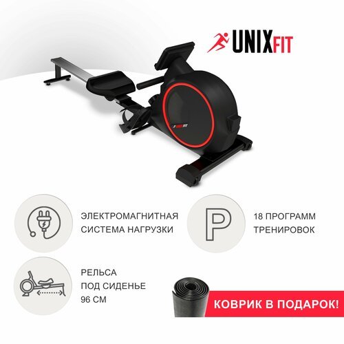 Гребной тренажер UNIX Fit Techno Rower 410E электромагнитный кардио тренажер спортивный для дома, для спины, ног и рук, до 130 кг UNIXFIT
