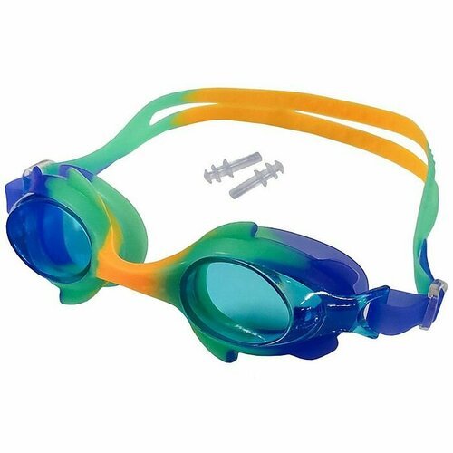 Очки для плавания SPORTEX детские в комплекте с берушами, универсальная переносица (зеленый/желтый)