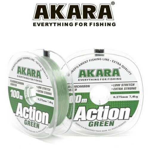 Леска Akara Action Mossgreen, диаметр 0.25 мм, тест 6.1 кг, 100 м, серо-зеленая