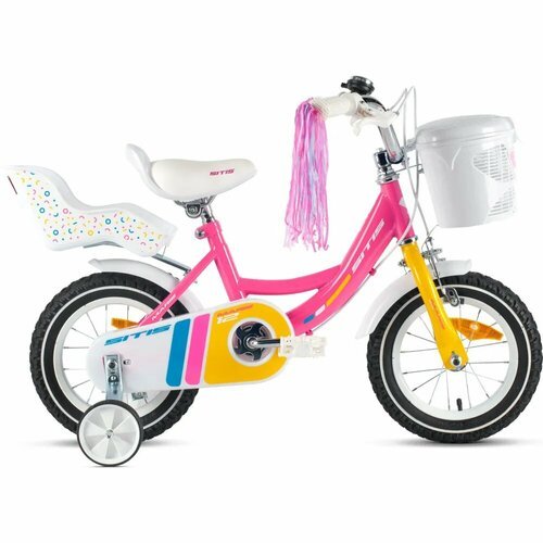 Велосипед Sitis Marie 12' (2024) детский для девочек, стальная рама с барабанным тормозом, 1 скорость, для роста 130-145 см, цвет Pink