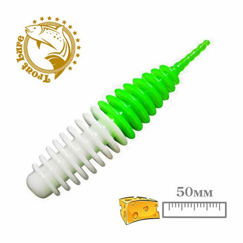 Силикон TROUT LURE (SANSAN) в банке, PLAMP 50, СЫР, COL. 15 (White-Green), (12шт)