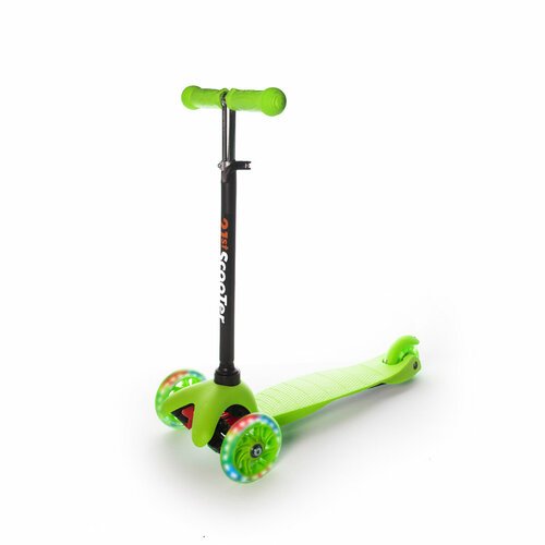 Самокат трехколесный детский SCOOTER 3-х колесный , Регулируемый руль , Светящиеся колеса , Нагрузка до 30 кг, Цвет зеленый