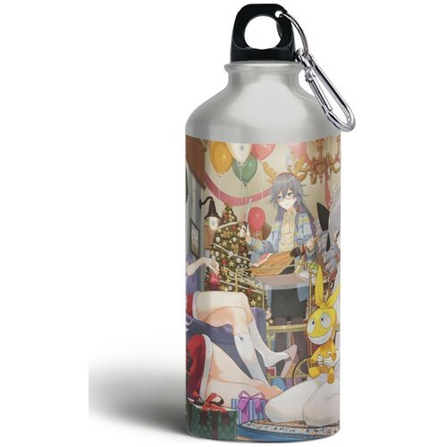 Бутылка спортивная/туристическая фляга новый год аниме (девушка, тян, рождество) - 5949