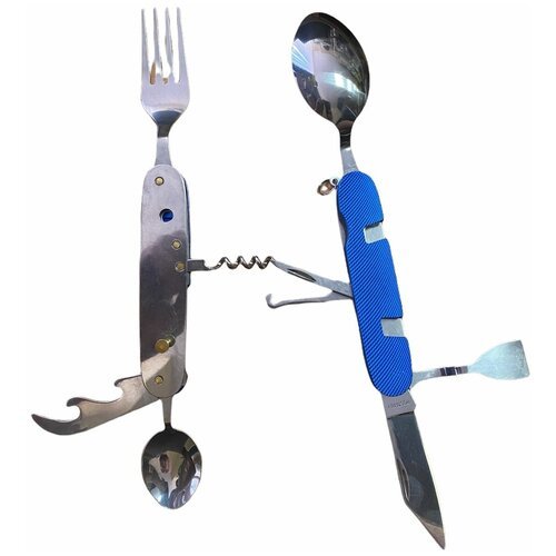 Мультитул походный 9 в 1 в чехле, ложка, вилка, нож, штопор, шило, консервный нож, туристический набор