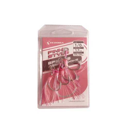 Ecooda, Крючок Pink Style Jigging Hooks (Single Hook), 100кг, 220lb, 3шт.