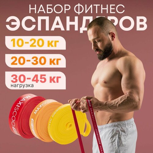 Фитнес эспандеры MAXISCOO FIT, 3 шт (10-20 кг, 20-30 кг, 30-45 кг)