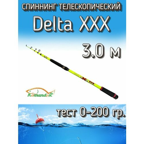 Спиннинг Komandor телескопический Delta XXX желтый, тест 0-200 грамм, 300 см