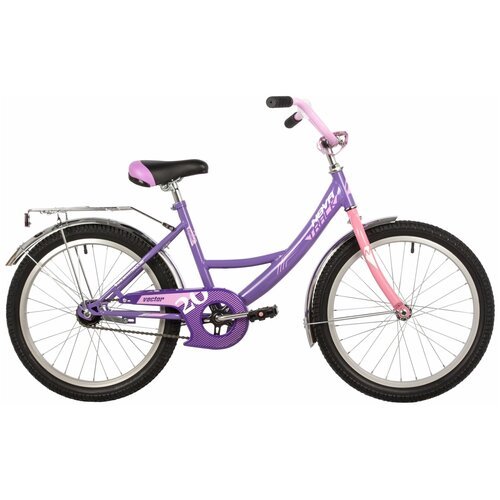 Велосипед NOVATRACK 20' VECTOR фиолет, защ А-тип, тормоз нож, крылья и багаж хром, без доп колес