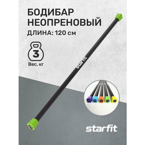 Бодибар BB-301 3 кг, неопреновый, черный/зеленый, Starfit