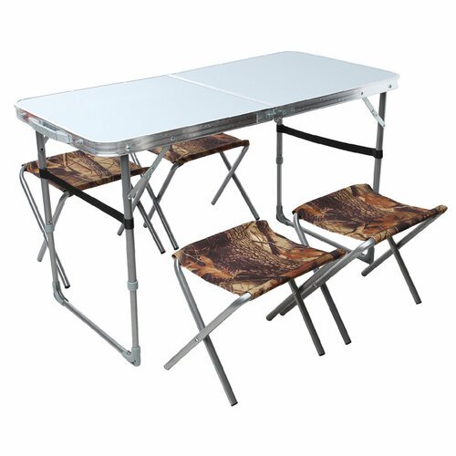 Nika Набор мебели: стол, 4 стула, цвет металлик/камуфляж саванна