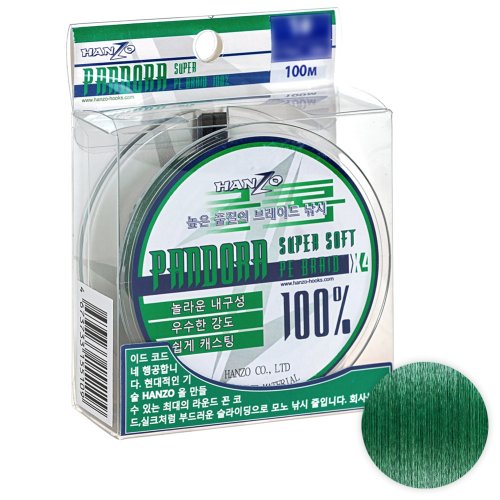 Плетёный шнур Hanzo Pandora Green X4 100м. 0.24мм.