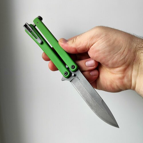 Нож бабочка, балисонг Atroposknife 'Хват'. Зеленый. Нож складной туристический. Длина лезвия 9 см