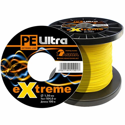 Плетеный шнур для рыбалки AQUA PE ULTRA EXTREME 1,50mm (цвет желтый) 100m