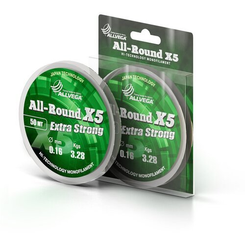 Монофильная леска ALLVEGA ALL-ROUND X5 d=0.16 мм, 50 м, 3.28 кг, прозрачный, 1 шт.
