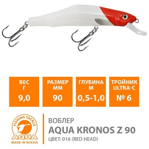 Воблер Aqua Kronos Z-90 90mm, вес - 9,0g, цвет 016 red head