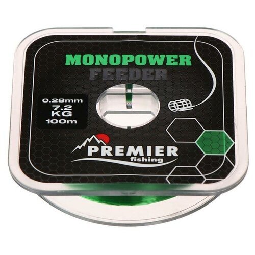 Леска Preмier fishing MONOPOWER Feeder, диаметр 0.28 мм, тест 7.2 кг, 100 м, зелёная