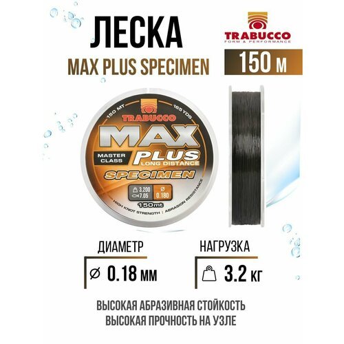 Монолеска для рыбалки Trabucco Max Plus Specimen 150m Black Gloss 0.18mm 3.20kg