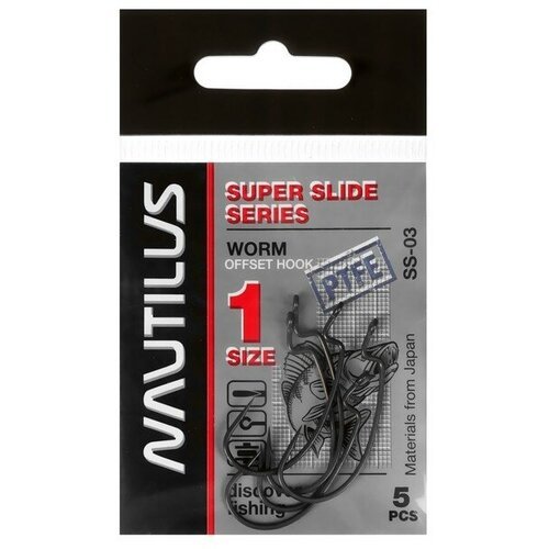 Крючок офсетный Nautilus Offset Super Slide Series Worm SS-03PTFE, № 1, 5 шт.