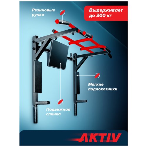 Турник-брусья 3 в 1 центрл спорт черно красный с черными ручками разборный Aktiv/Absolute Champion