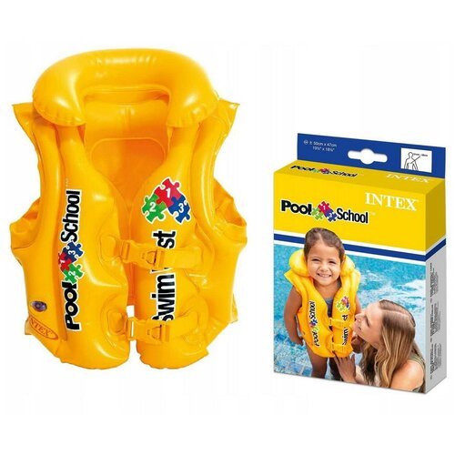 Жилет плавательный детский спасательный надувной, для плавания детей 3-6 лет, для бассейна и пляжа, учиться плавать, желтый Intex, pool school