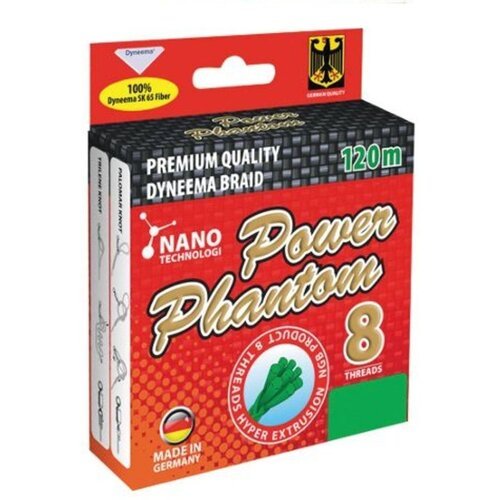 Шнур для рыбалки Power Phantom 8x, 120м, зеленый, 0,26мм, 28,5кг