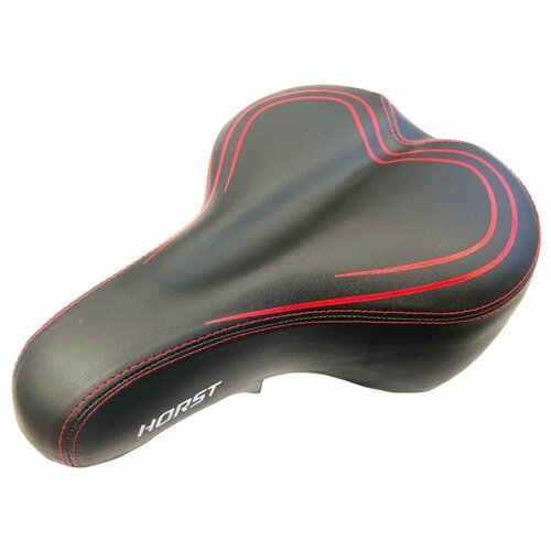 Седло для велосипеда HORST 270х195 мм широкое с эластомерами, черно-красное