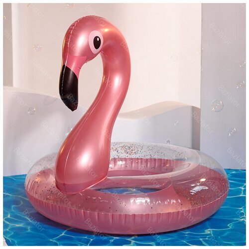 Надувной круг фигурный прозрачный блестящий Розовый Фламинго пляжный большой для плавания диаметр 90 см взрослый для плавания для детей и взрослых