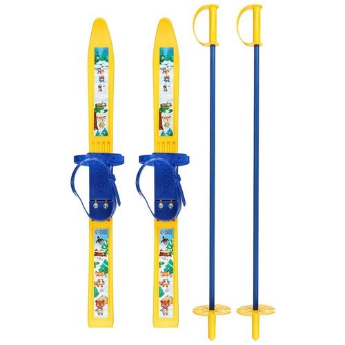 Лыжи Snow Cat «Олимпик Зверята», детские, с палками, длина лыж 66, длина палок 75 см, цвет желтый, синий