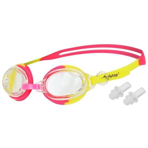 Очки для плавания детские ONLYTOP, беруши, цвет красный/жёлтый