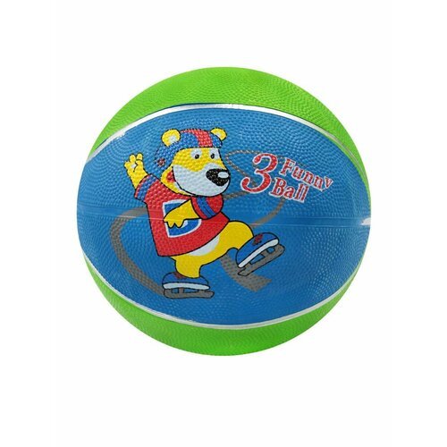 Мяч баскетбольный №3 мини 15 см Мишка на коньках сине-зеленый 85305-KR13