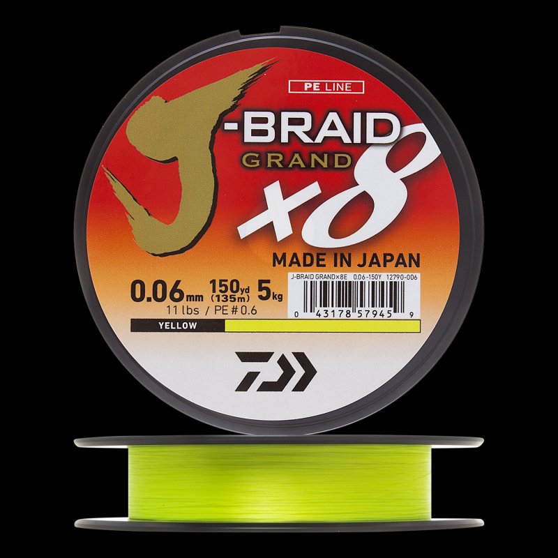 Шнур плетеный Daiwa J-Braid Grand X8 #0,6 0,06мм 135м (yellow)