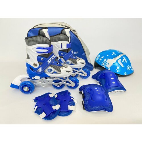 Набор ролики раздвижные + защита размер 26-29 , колеса гелевые , алюминевая рама синий