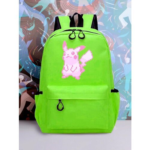Большой зеленый рюкзак с DTF принтом аниме покемоны - 2426