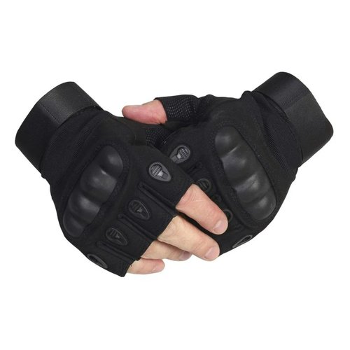 Перчатки тактические Т02 без пальцев с защитой костяшек для рыбалки, охоты и туризма, черный