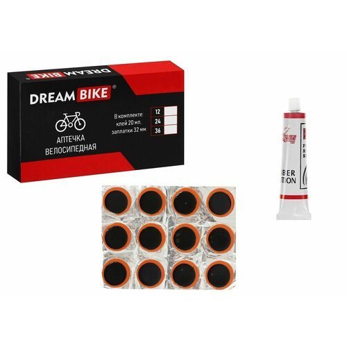 Аптечка велосипедная, заплатки 12 шт. (32х32 мм), клей, Dream Bike