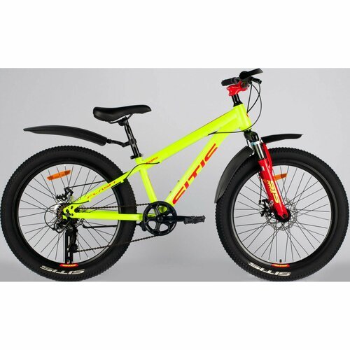 Велосипед SITIS FLASH 24' 7sp (2024) Green-Red-Black, подростковый для мальчиков, сталь, 7 скоростей, дисковые механические тормоза, размер рамы 12, рост 130-145 см