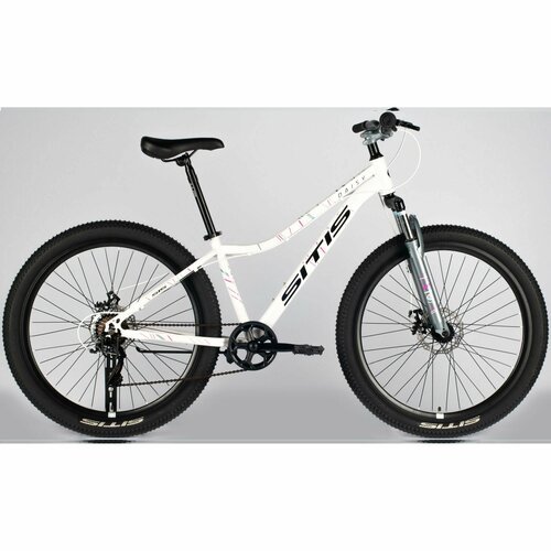Велосипед горный SITIS DAISY 27,5' 7sp (2024), хардтейл, взрослый, женский, стальная рама, 7 скорости, дисковые механические тормоза, цвет White-Grey-Black, белый/серый/черный цвет, размер рамы 15', для роста 160-170 см