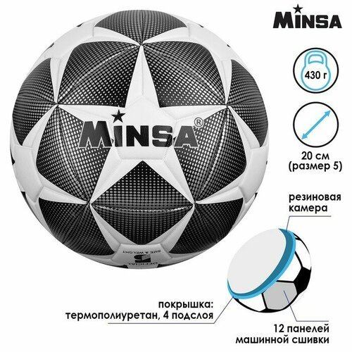 MINSA Мяч футбольный MINSA, TPU, машинная сшивка, 12 панелей, р. 5