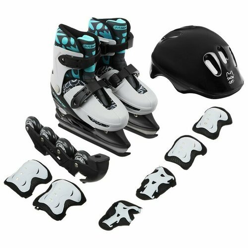 Snow Cat Набор: коньки раздвижные с роликовой платформой, защита, PVC колёса, р. 26-29