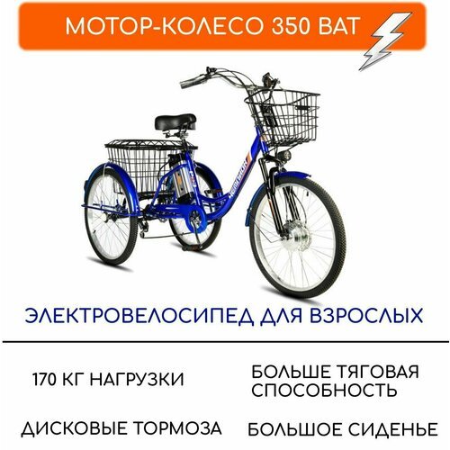 Электровелосипед трехколесный для взрослых РВЗ 'Чемпион', 350 12, синий