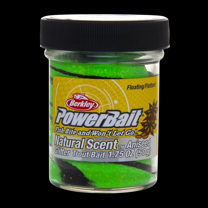 Паста форелевая Berkley PowerBait Natural Scent Glitter Trout Bait 50гр Aniseed #Black/Spring Green Twist