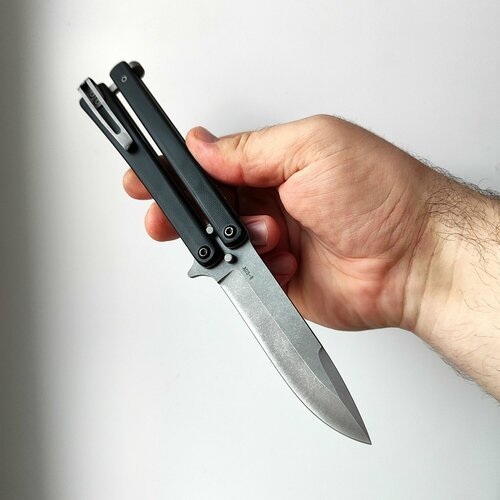 Нож бабочка, балисонг Atroposknife 'Хват'. Черный. Нож складной туристический. Длина лезвия 9 см