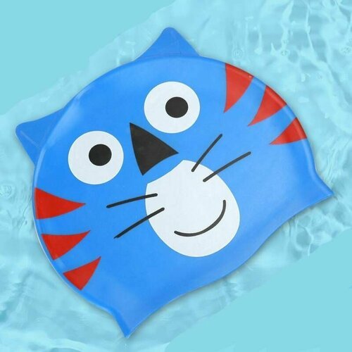 Шапочка для плавания YOUYOU Тигренок синий силиконовая детская для бассейна на обхват головы 48-54