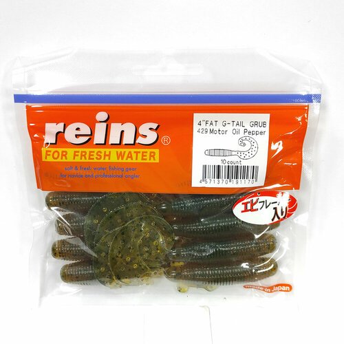 Силиконовая приманка REINS FAT G TAIL GRUB 4' Цв. 429-Motor Oil Pepper, 10 шт. пач.